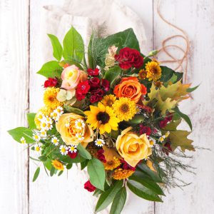 Colorful beautiful spring or summer bouquet of flowers, holiday or surprise concept